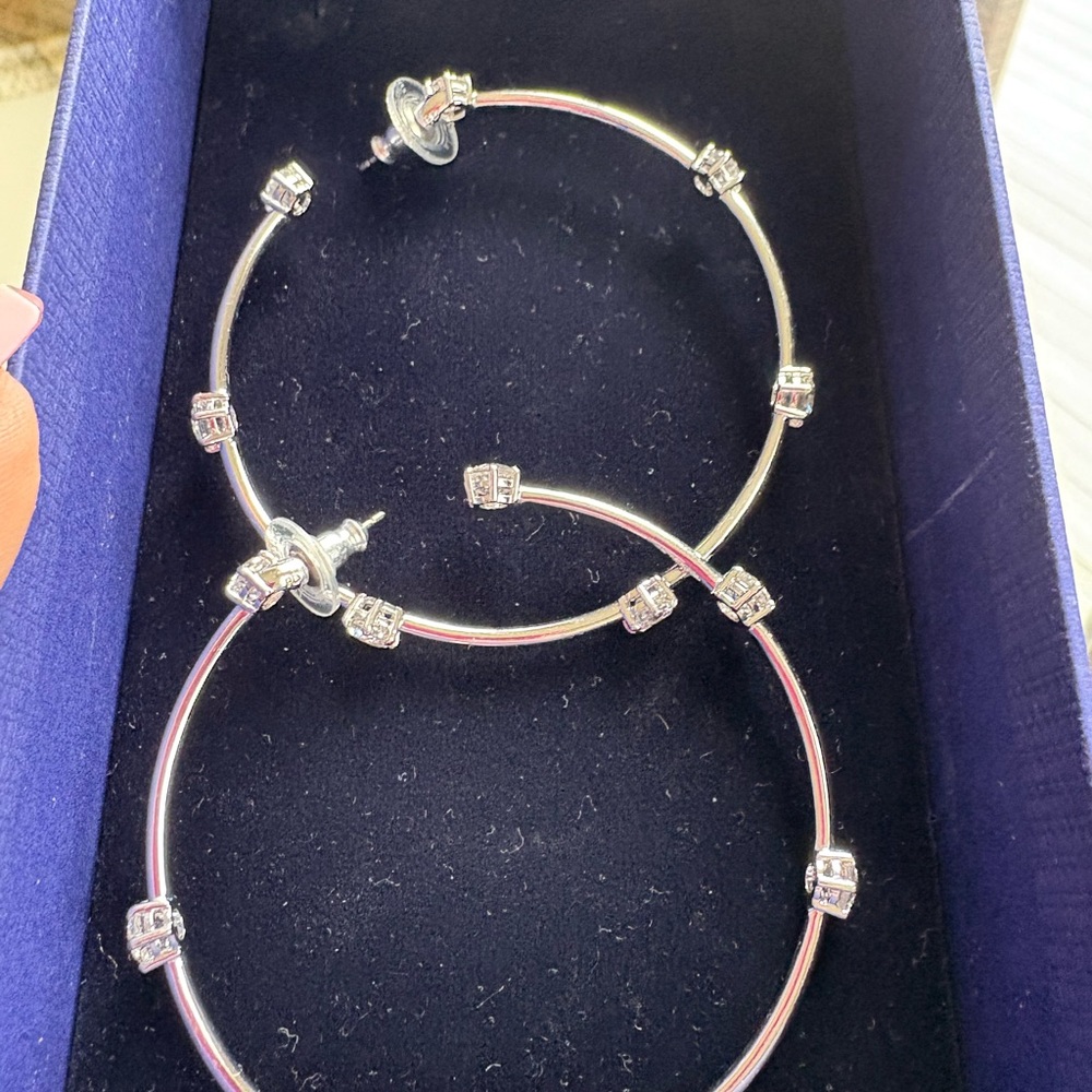Swarovski Silver Hoop Earrings with Crystal Accents